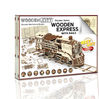 Wooden Express with rails - mechanical model by Wooden City - Mechanical Models UK - Wooden City